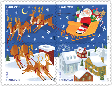 Santa and Sleigh USPS stamp