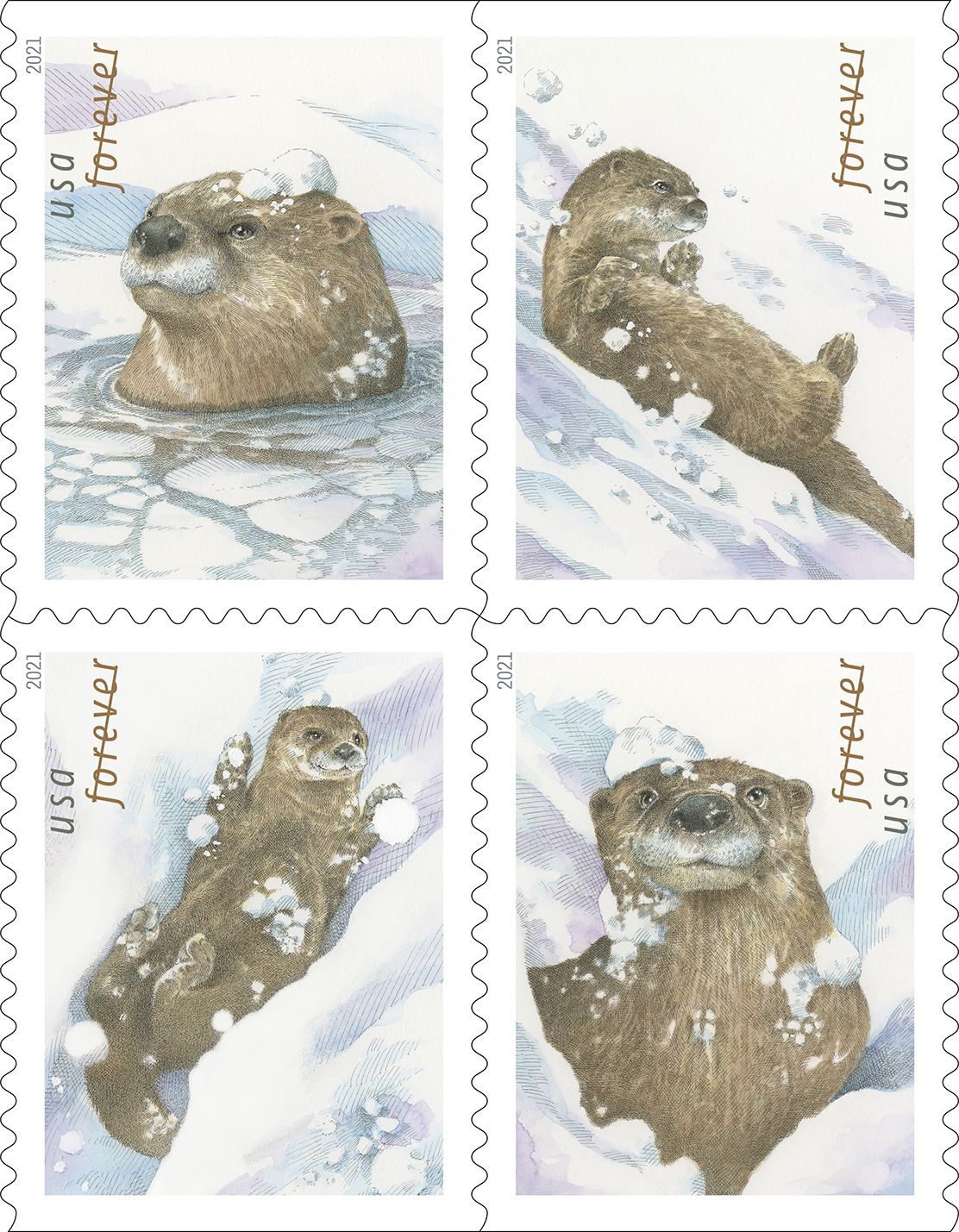 Otters In Snow USPS stamp